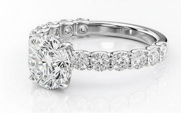 Round Cut Moissanite Engagement Ring, Stone Set Shoulders With Hidden Halo