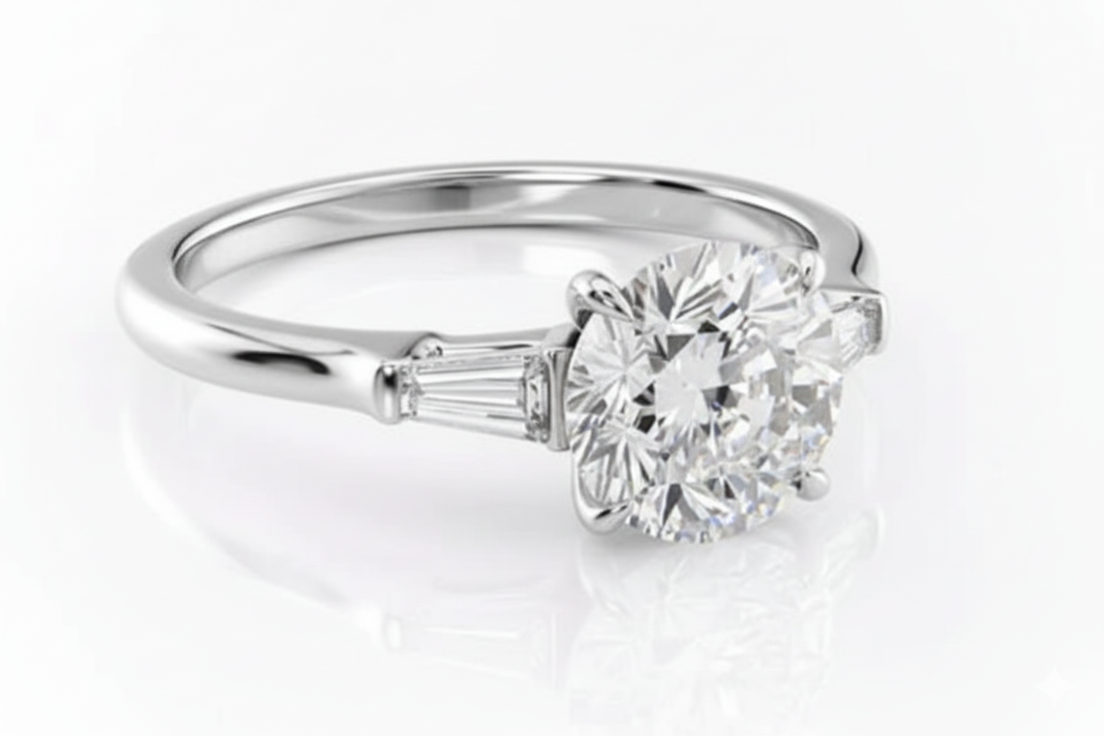Round Cut Moissanite Engagement Ring, Traditional Classic Style Design