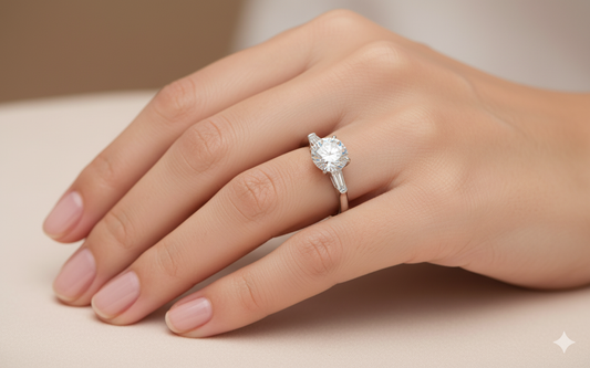 Round Cut Moissanite Engagement Ring, Traditional Classic Style Design