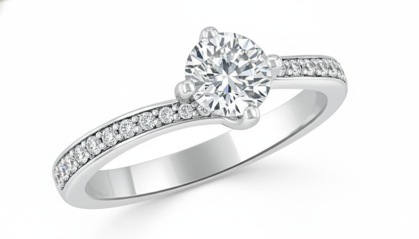 Round Cut Moissanite Engagement Ring, Twist Design Classic Style Setting