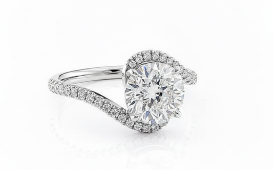 Round Cut Moissanite Engagement Ring, Twist Ring Style Design