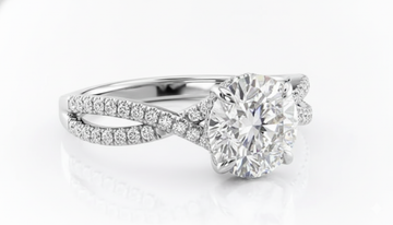 Round Cut Moissanite Engagement Ring, Twisted Stone Set Shoulders Style