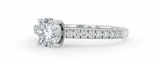 Round Cut Moissanite Engagement Ring, Vintage Inspired Design Style