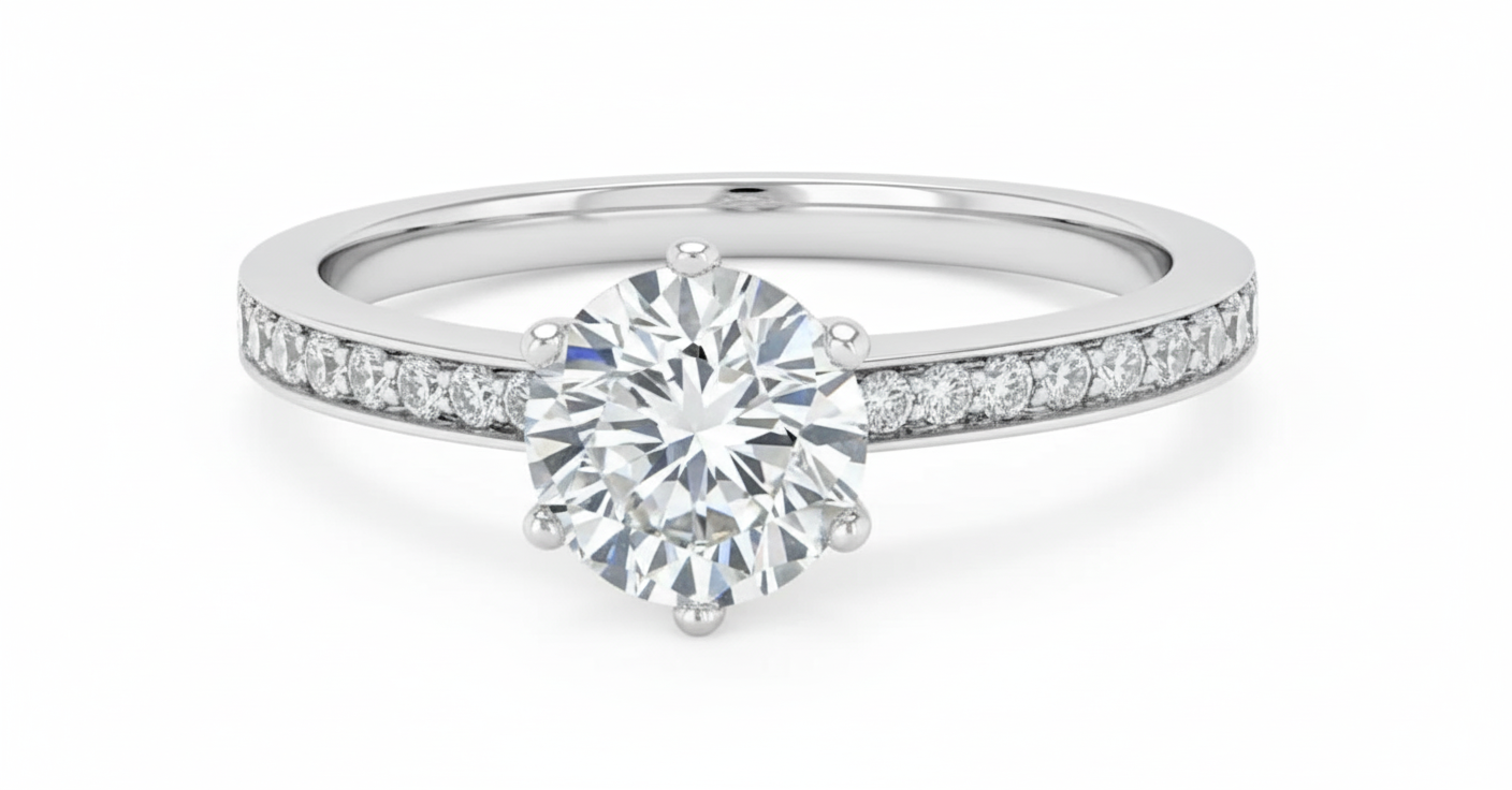 Round Cut Moissanite Engagement Ring in Classic Tiffany Style