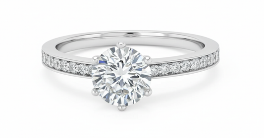 Round Cut Moissanite Engagement Ring in Classic Tiffany Style