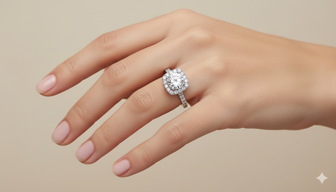 Round Cut Moissanite Halo Engagement Ring, Classic Tiffany Style Setting