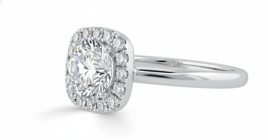 Round Cut Moissanite Halo Engagement Ring, Elegant Design Style