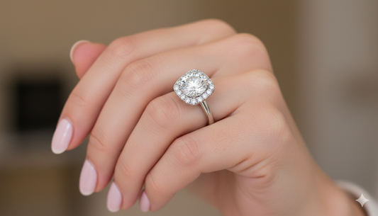 Round Cut Moissanite Halo Engagement Ring, Elegant Design Style