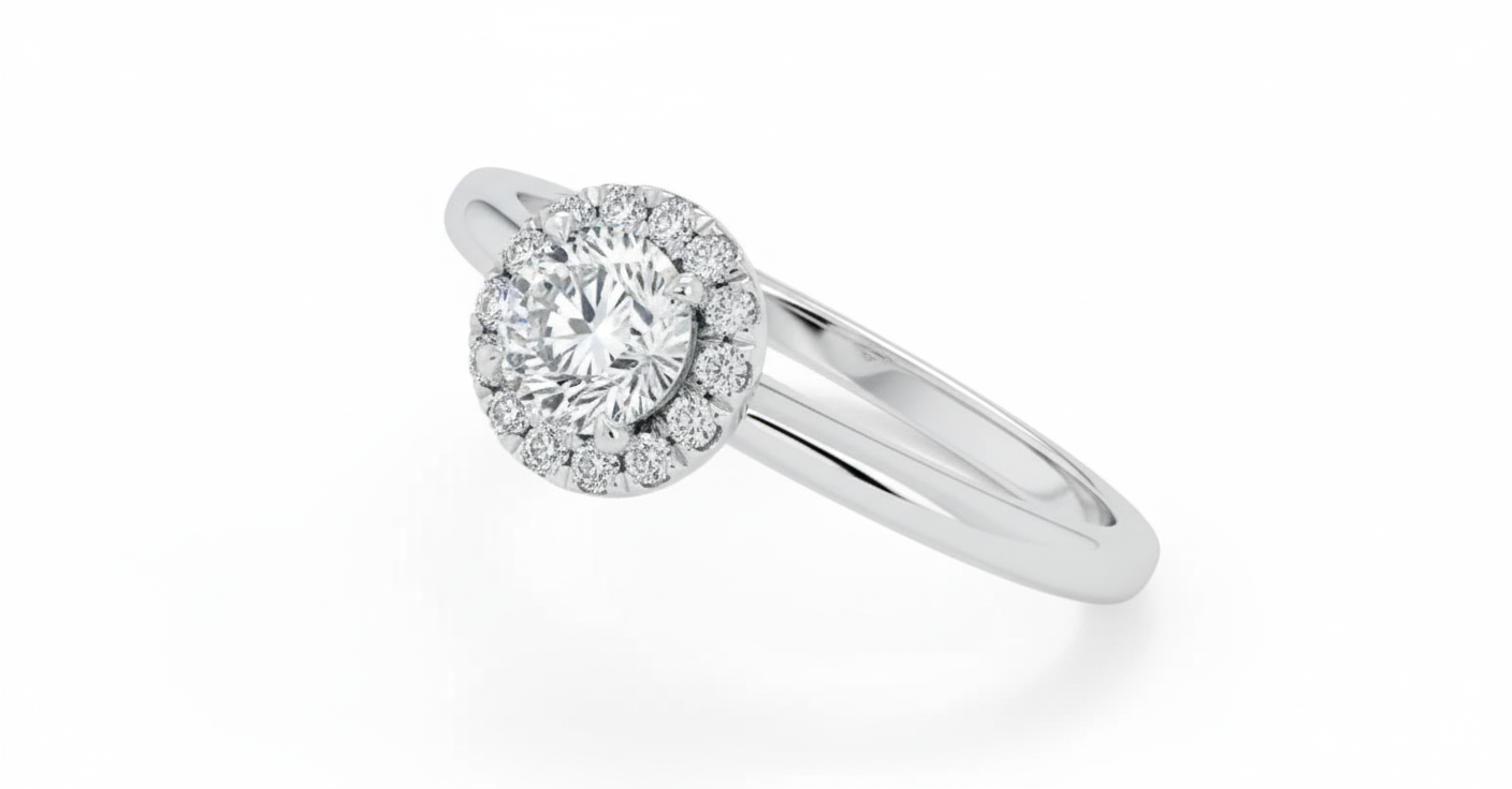 Round Cut Moissanite Ring with Halo Setting