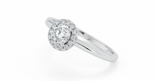 Round Cut Moissanite Ring with Halo Setting