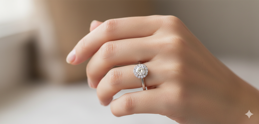 Round Cut Moissanite Ring with Halo Setting