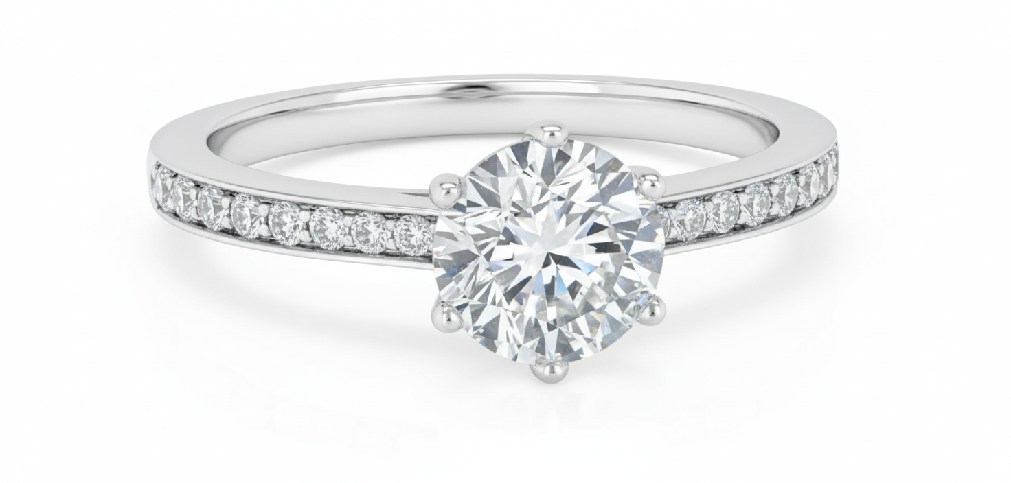 Round Cut Tiffany Style Classic Design Moissanite Engagement Ring