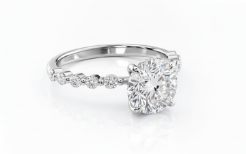 Round Cut with Hidden Halo Design Moissanite Engagement Ring, Shoulder Set