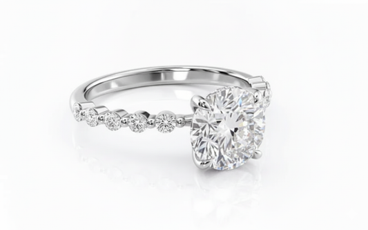 Round Cut with Hidden Halo Design Moissanite Engagement Ring, Shoulder Set