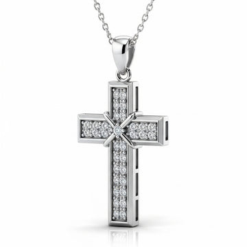 Round Cut Cross Moissanite Pendant, Rub-Over Setting