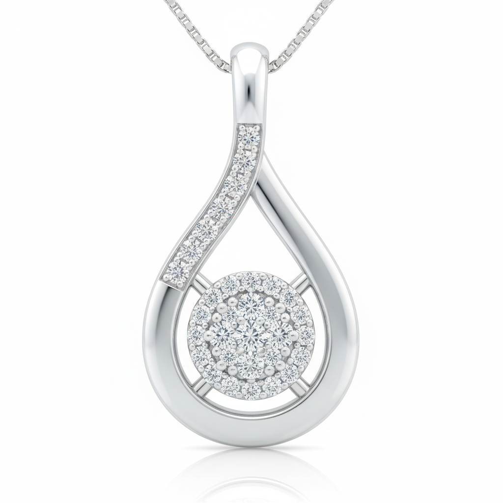 Round Cut Drop Cluster Moissanite Pendant