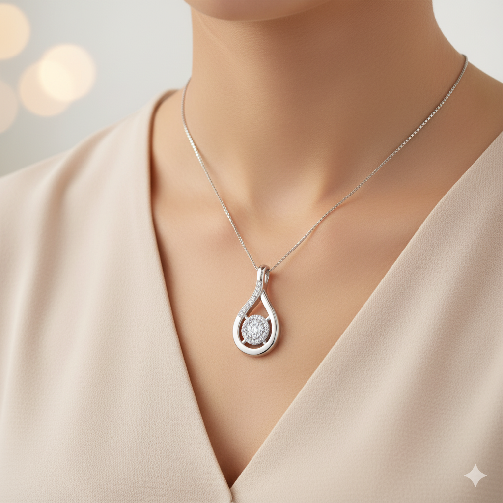 Round Cut Drop Cluster Moissanite Pendant