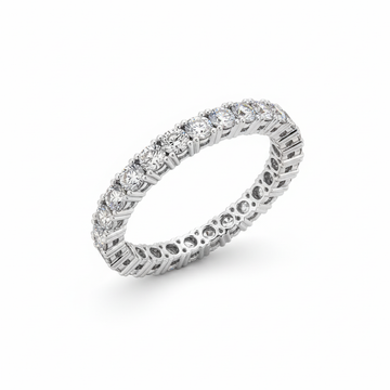 Round Cut Full Eternity Moissanite Wedding Ring, Continuous Bar-Setting