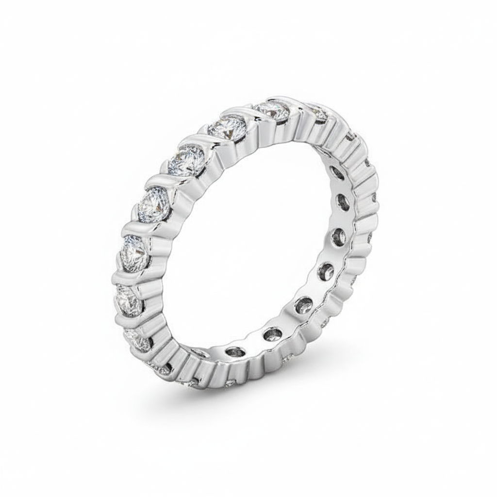 Round Cut Full Eternity Moissanite Wedding Ring, Twisted Vintage Design