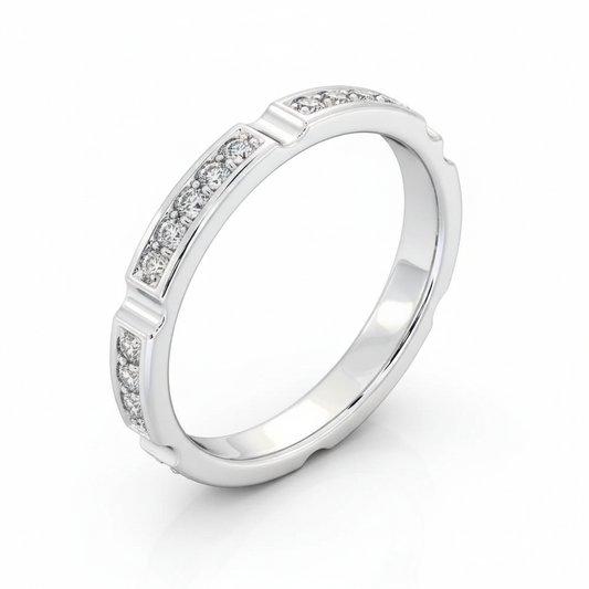 Round Cut Full Eternity Moissanite Wedding Ring, Bar-Channel Setting