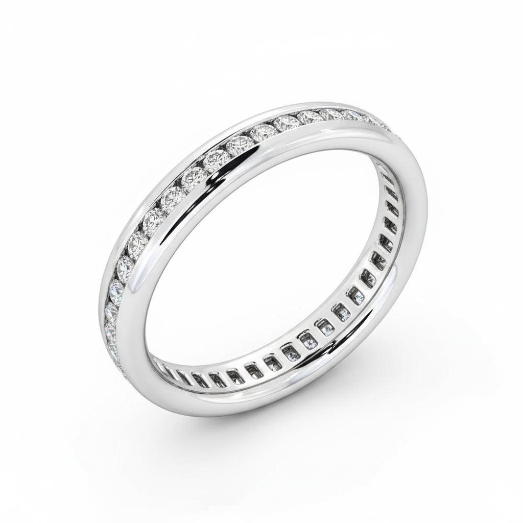 Round Cut Full Eternity Moissanite Wedding Ring, Bezel Channel Setting