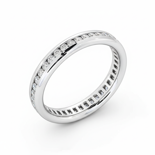 Round Cut Full Eternity Moissanite Wedding Ring, Bezel Channel Setting