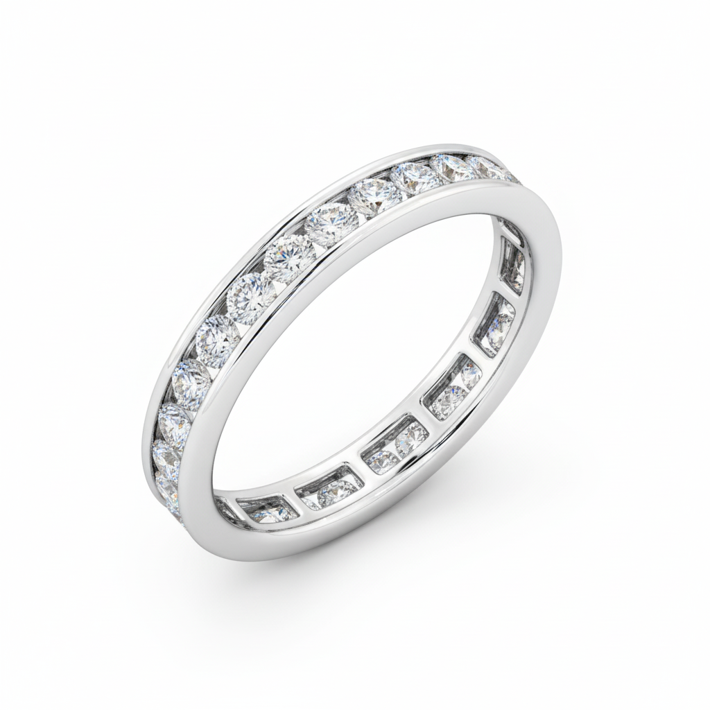 Round Cut Full Eternity Moissanite Wedding Ring, Classic Embed Design