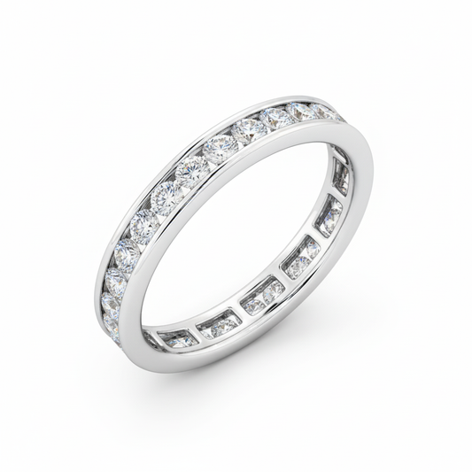 Round Cut Full Eternity Moissanite Wedding Ring, Classic Embed Design