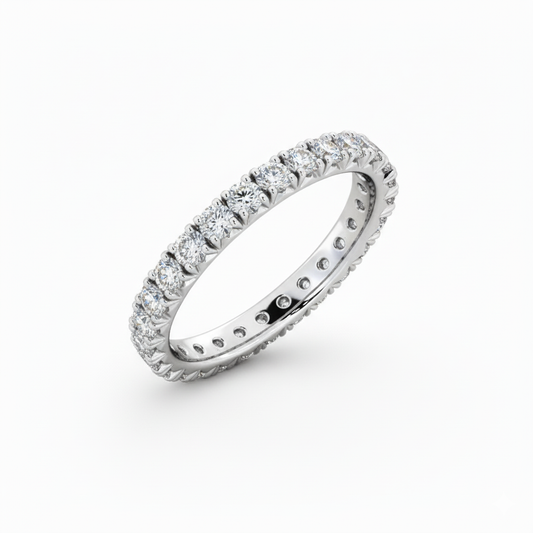 Round Cut Full Eternity Moissanite Wedding Ring, Claw Setting