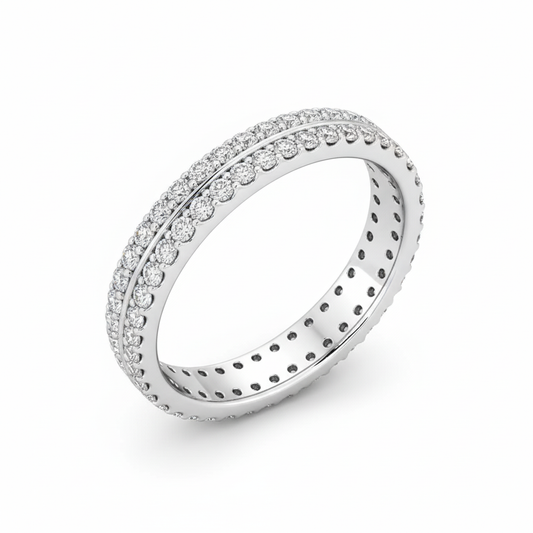 Round Cut Full Eternity Moissanite Wedding Ring, Continuous Double Row