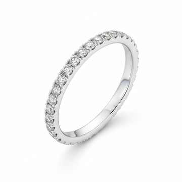 Round Cut Full Eternity Moissanite Wedding Ring, Micro Pave Setting