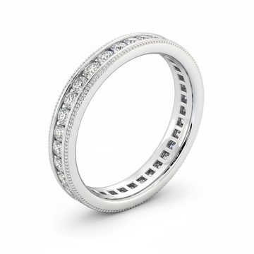 Round Cut Full Eternity Moissanite Wedding Ring, Milgrain Edge