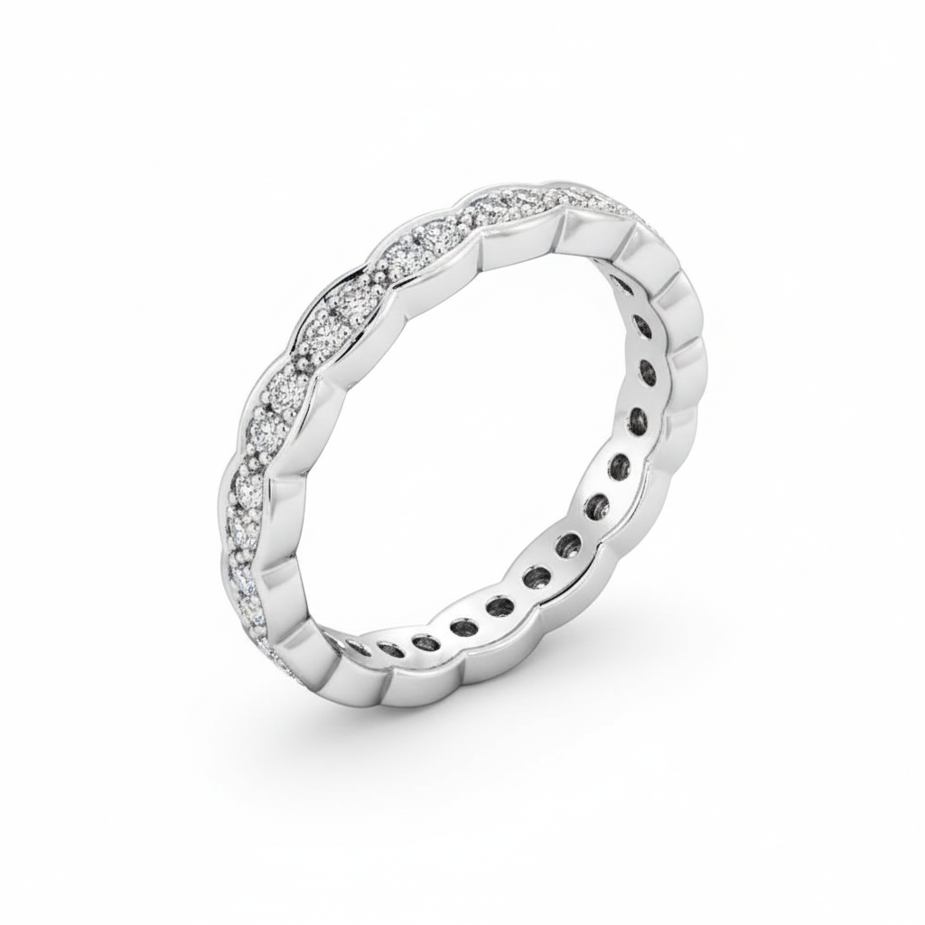 Round Cut Full Eternity Moissanite Wedding Ring, Semi-Bezel Setting