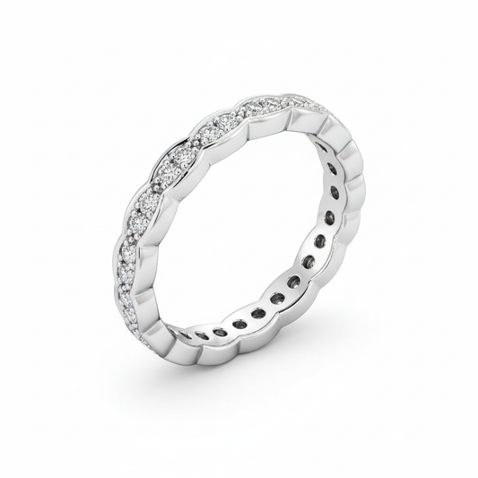 Round Cut Full Eternity Moissanite Wedding Ring, Semi-Bezel Setting
