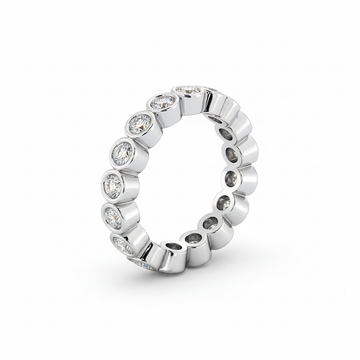 Round Cut Full Eternity Moissanite Wedding Ring, Simple Rub-Over Setting