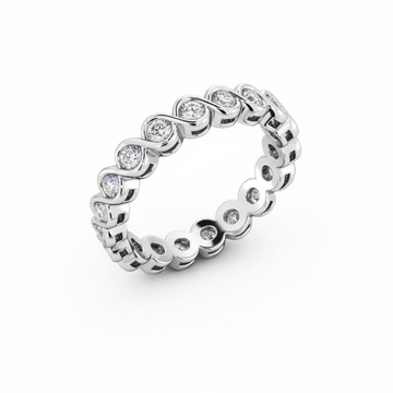 Round Cut Full Eternity Moissanite Wedding Ring, Twisted Rub-Over Setting