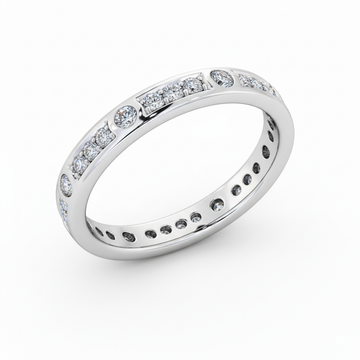 Round Cut Full Eternity Moissanite Wedding Ring, Vintage Design