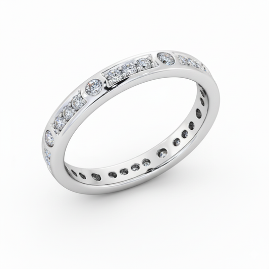 Round Cut Full Eternity Moissanite Wedding Ring, Vintage Design