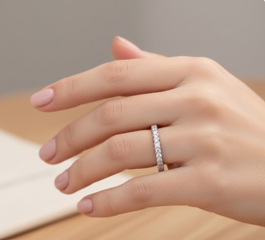 Round Cut Half Eternity Moissanite Wedding Ring, Classic Petite