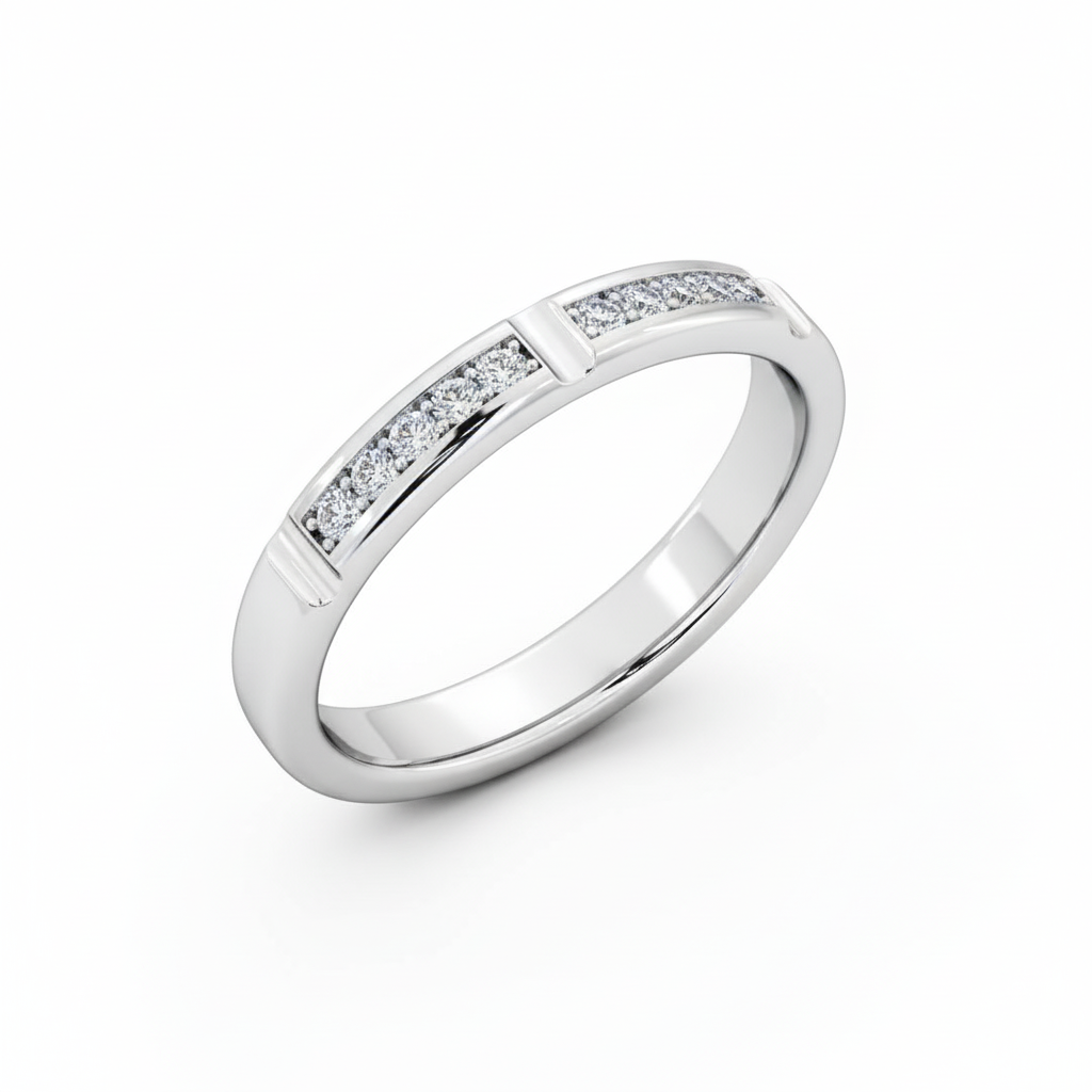 Round Cut Half Eternity Moissanite Wedding Band, Channel-Set Modern Design