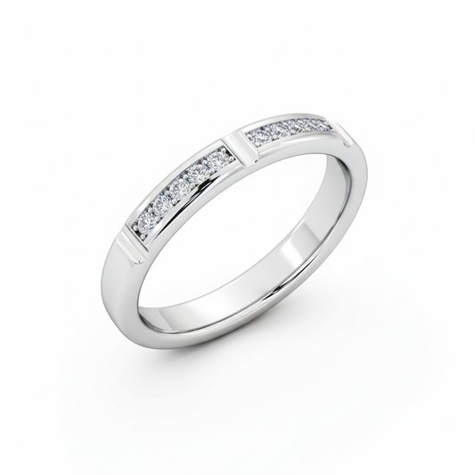 Round Cut Half Eternity Moissanite Wedding Band, Channel-Set Modern Design