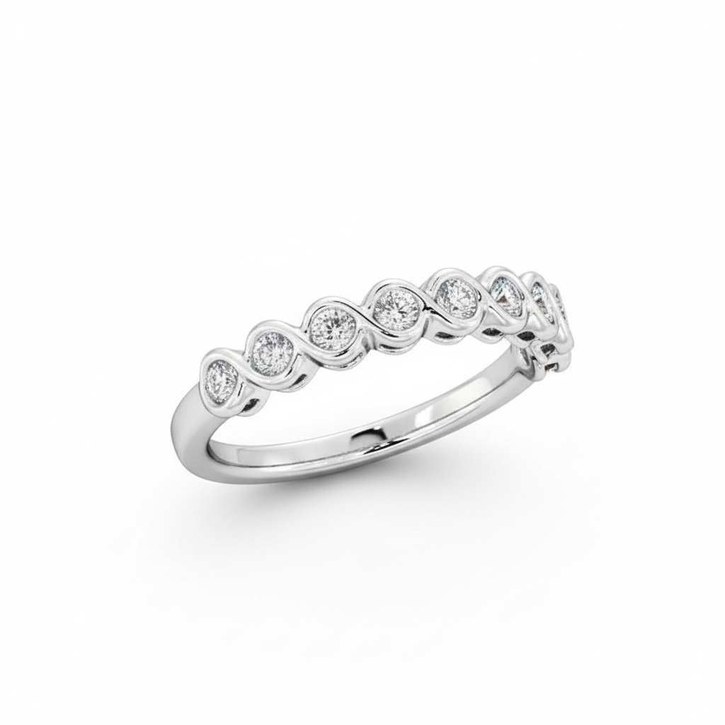 Round Cut Half Eternity Moissanite Wedding Ring, 10 Stone Design