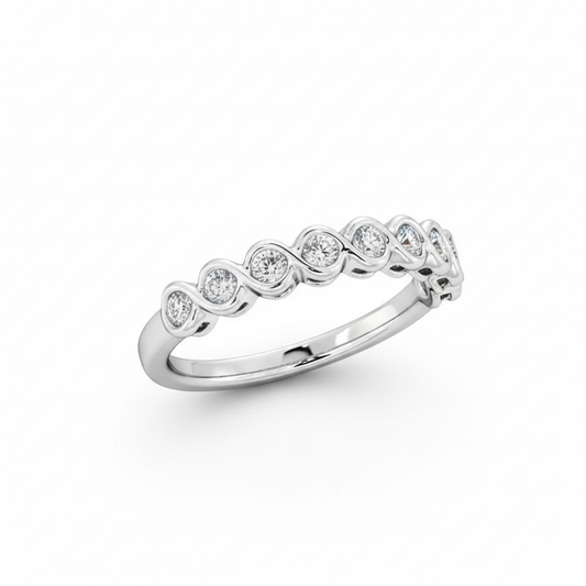 Round Cut Half Eternity Moissanite Wedding Ring, 10 Stone Design