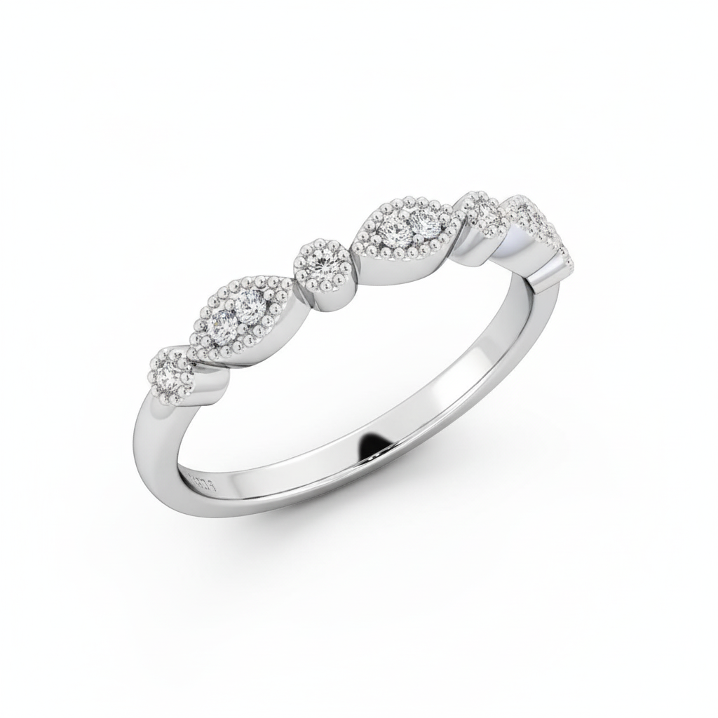 Round Cut Half Eternity Moissanite Wedding Ring, Bezel Setting