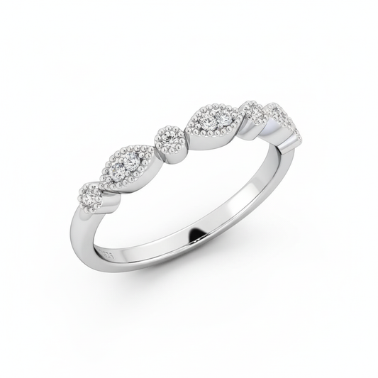 Round Cut Half Eternity Moissanite Wedding Ring, Bezel Setting