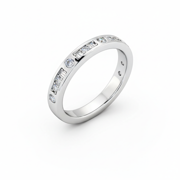 Round Cut Half Eternity Moissanite Wedding Ring, Channel-Set Vintage Design