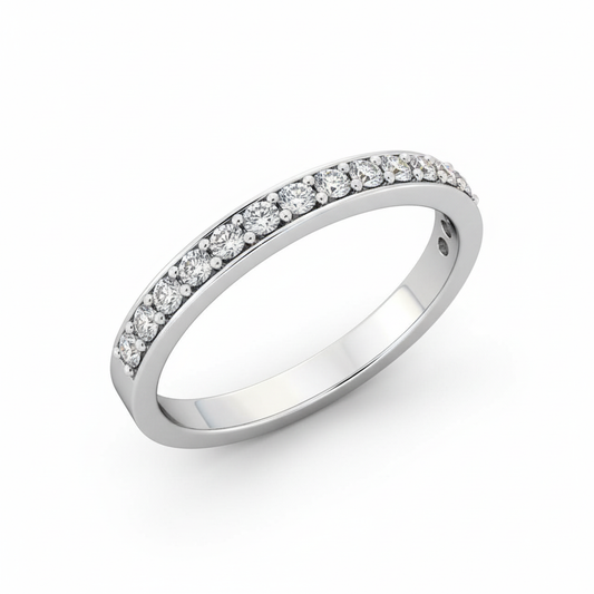 Round Cut Half Eternity Moissanite Wedding Ring, Classic Embed Design