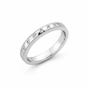 Round Cut Half Eternity Moissanite Wedding Ring, Classic Milgrain Edge