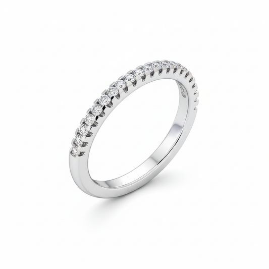 Round Cut Half Eternity Moissanite Wedding Ring, Classic Petite