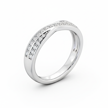 Round Cut Half Eternity Moissanite Wedding Ring, Cross Over